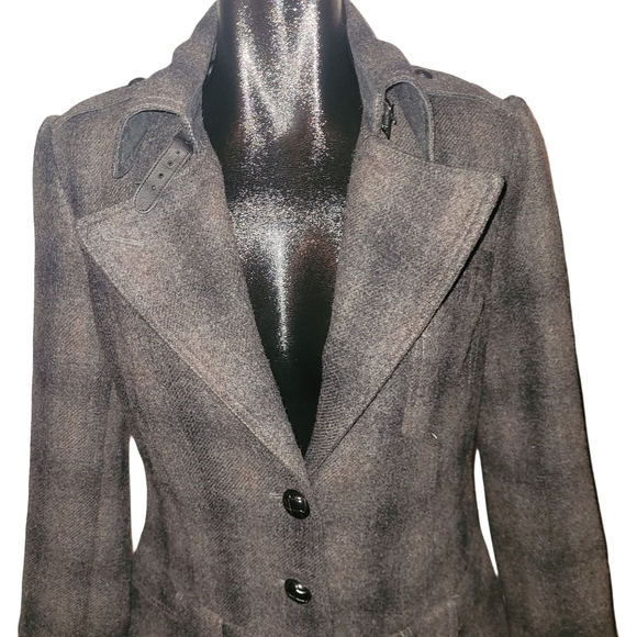 Le Chateau Grey Checkered Wool Blend Blazer Coat L - Picture 2 of 7